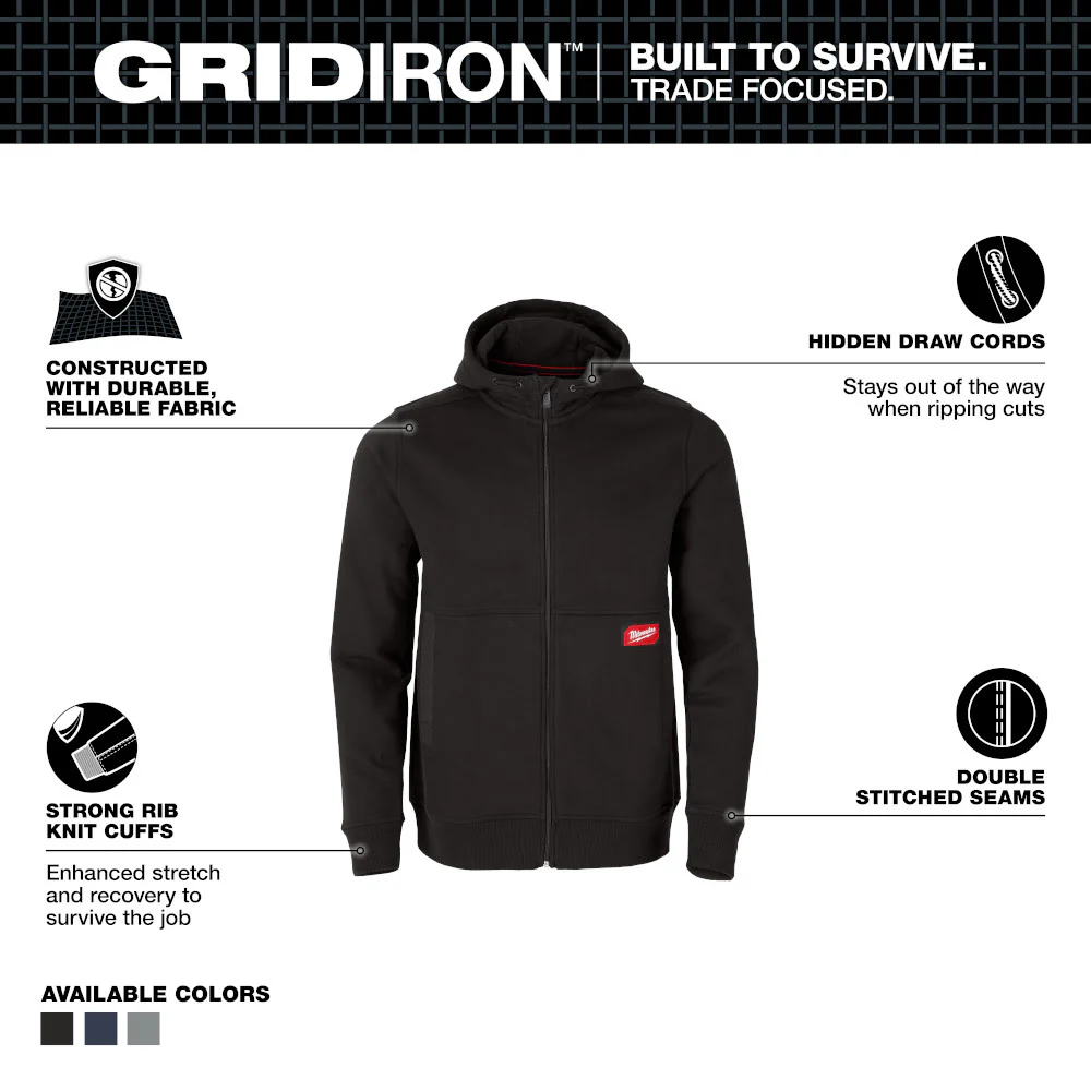 Milwaukee M250B GRIDIRON Full-Zip Hoodie - Black - Builderot