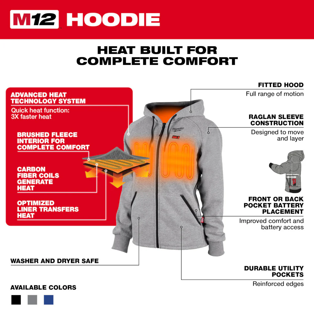 Milwaukee 336B-21 M12 Women's Heated Hoodie Kit Black - Builderot