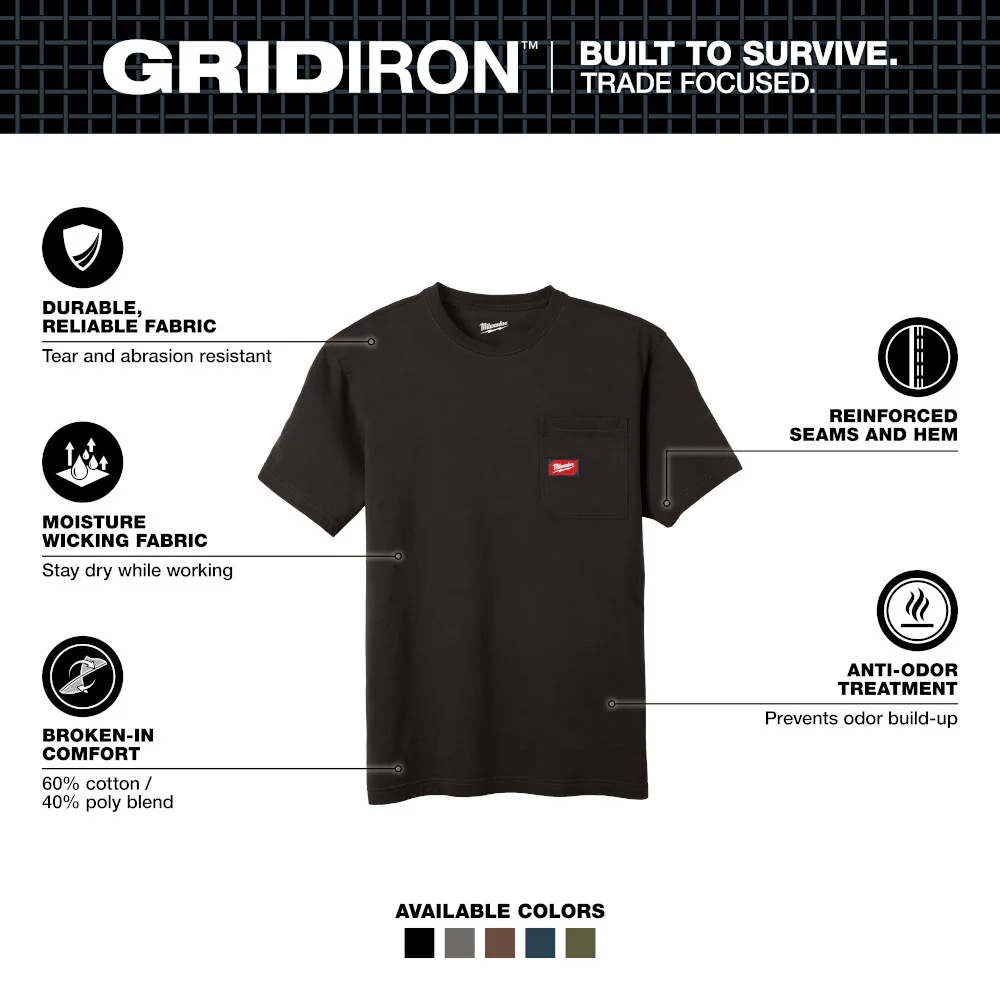 Milwaukee 605B GRIDIRON Pocket T-Shirt - Short Sleeve Black - Builderot