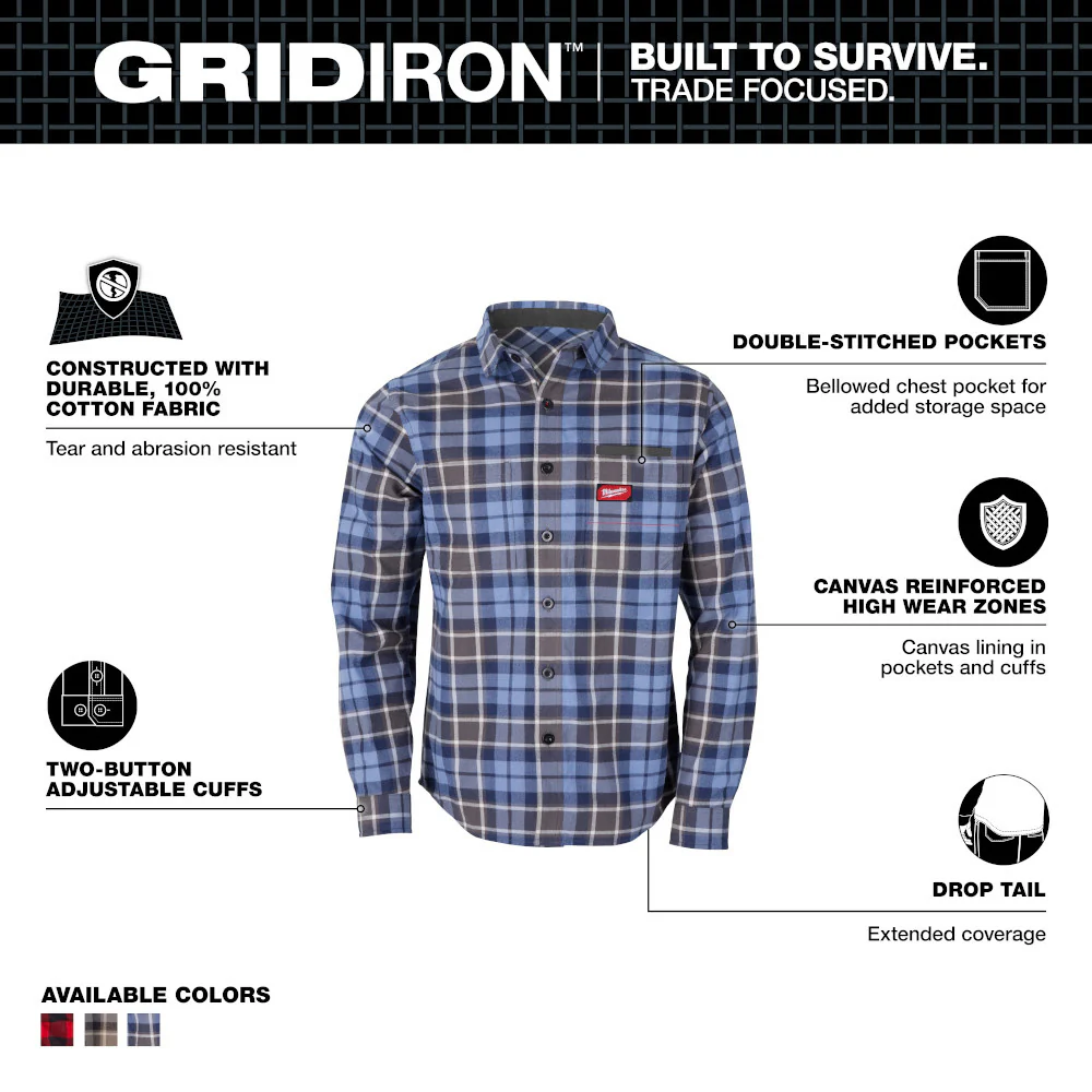 Milwaukee M551U GRIDIRON Flannel Shirt - Blue - Builderot