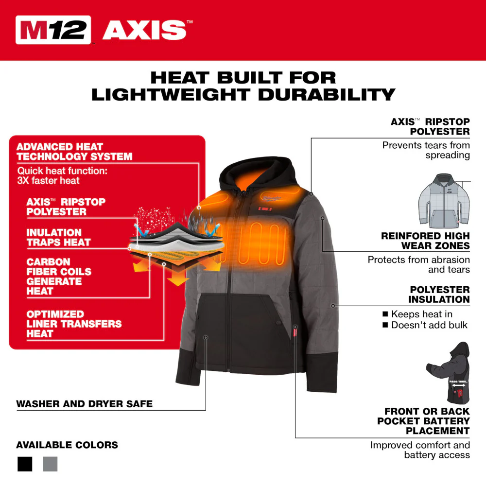 Milwaukee 205G-21 M12 Heated AXIS Hooded Jacket Kit Gray - Builderot