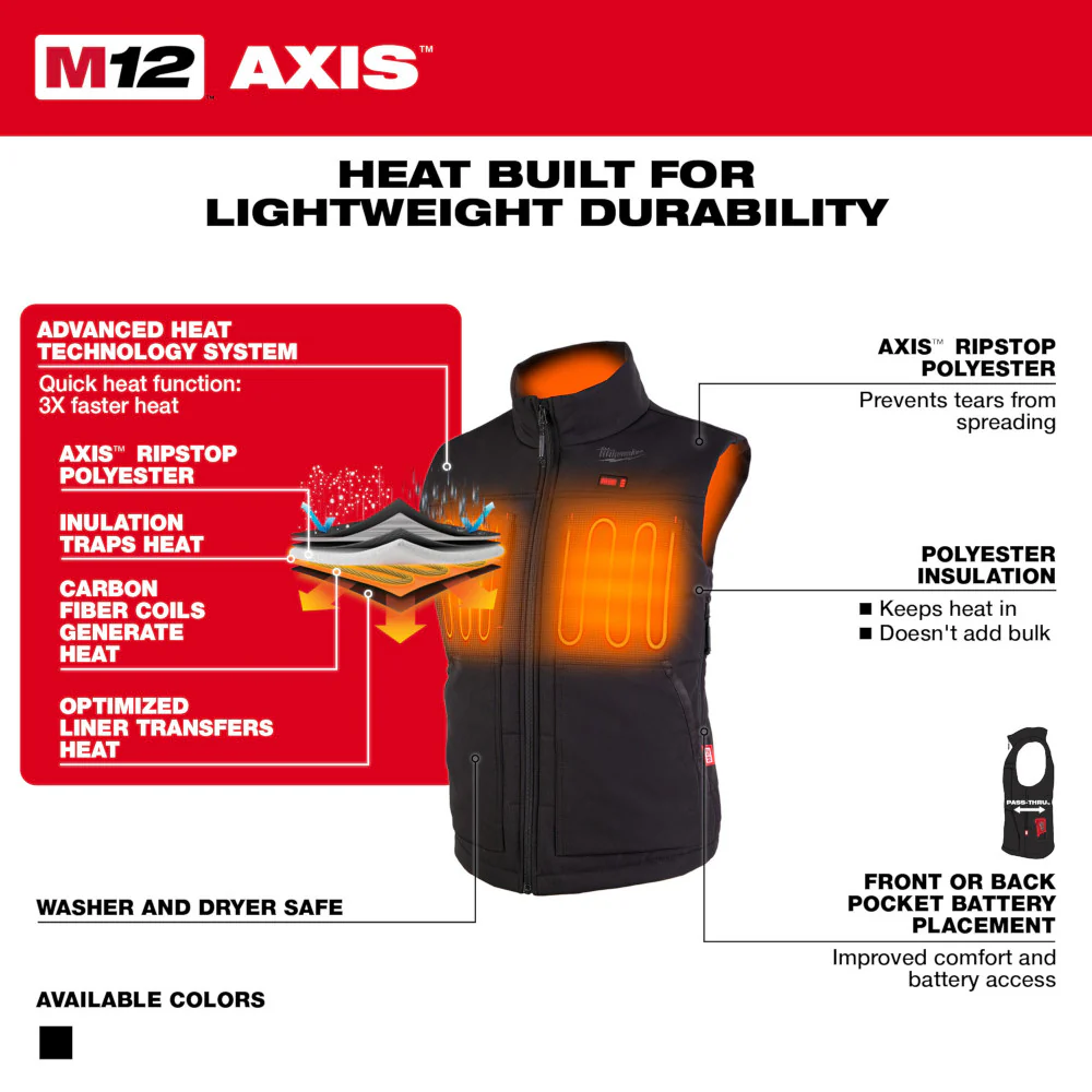 Milwaukee 334B-20 M12 Women's Heated AXIS Vest Black (Vest Only) - Builderot