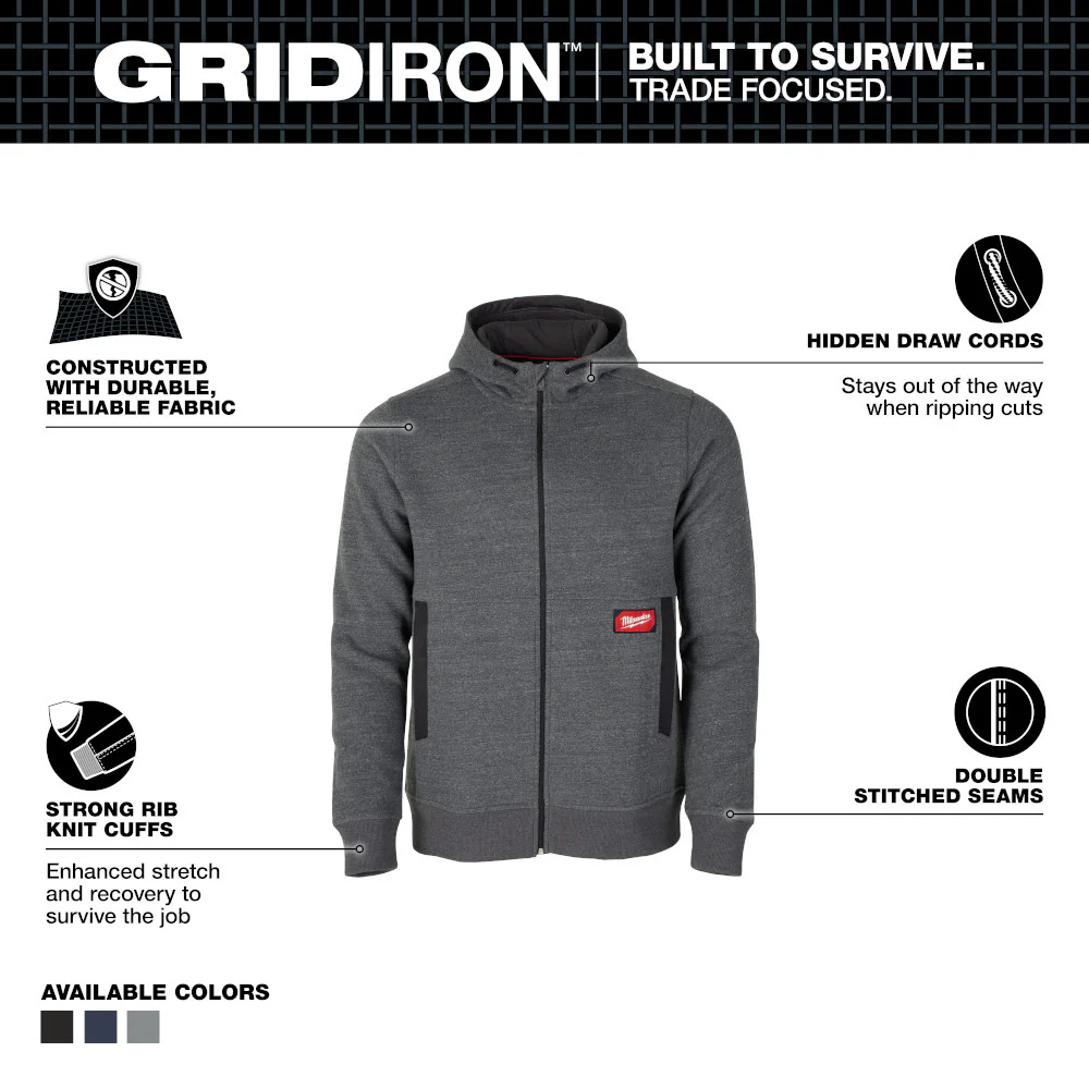 Milwaukee M250G GRIDIRON Full-Zip Hoodie - Gray - Builderot