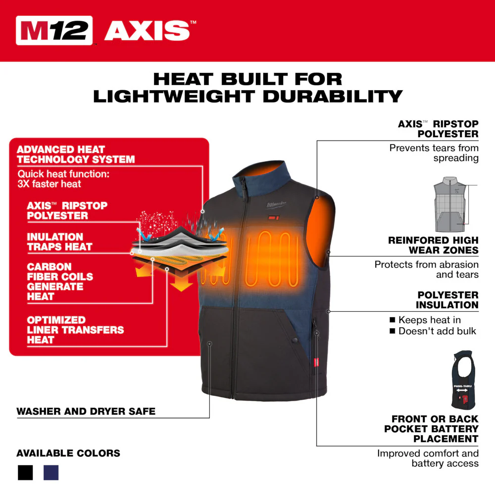 Milwaukee 305BL-20 M12 Heated AXIS Vest Blue (Vest Only) - Builderot