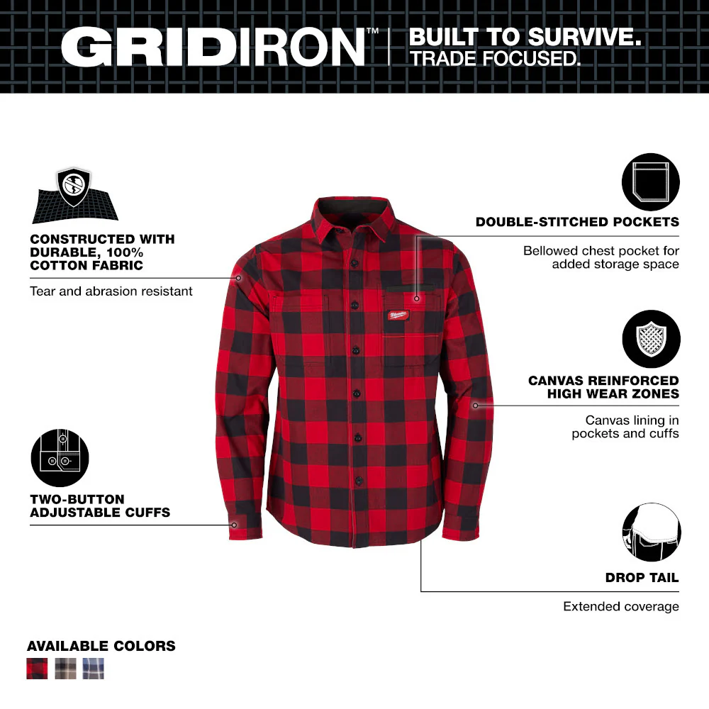 Milwaukee M551R GRIDIRON Flannel Shirt - Red - Builderot