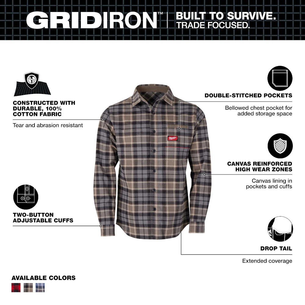 Milwaukee M551G GRIDIRON Flannel Shirt - Gray - Builderot
