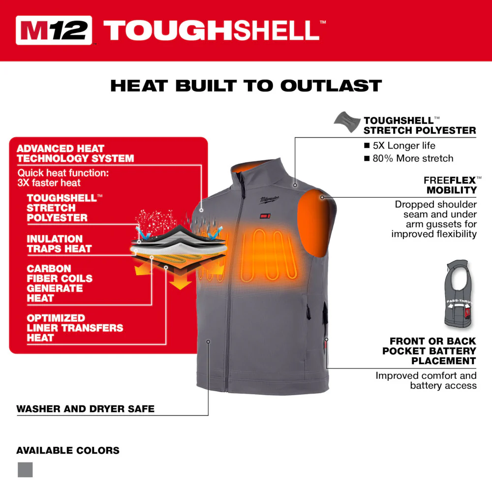 Milwaukee 304G-20 M12 Heated TOUGHSHELL Vest Gray (Vest Only) - Builderot