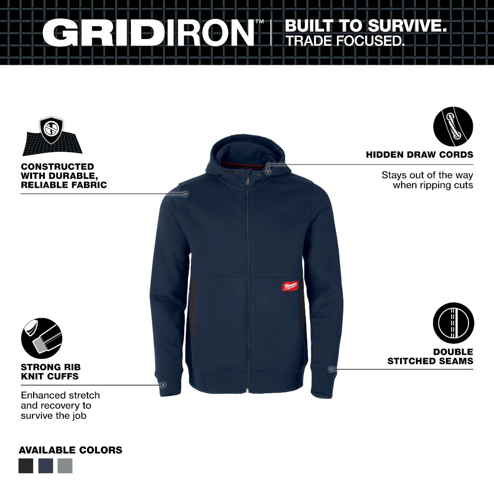 Milwaukee M250U GRIDIRON Full-Zip Hoodie - Navy - Builderot