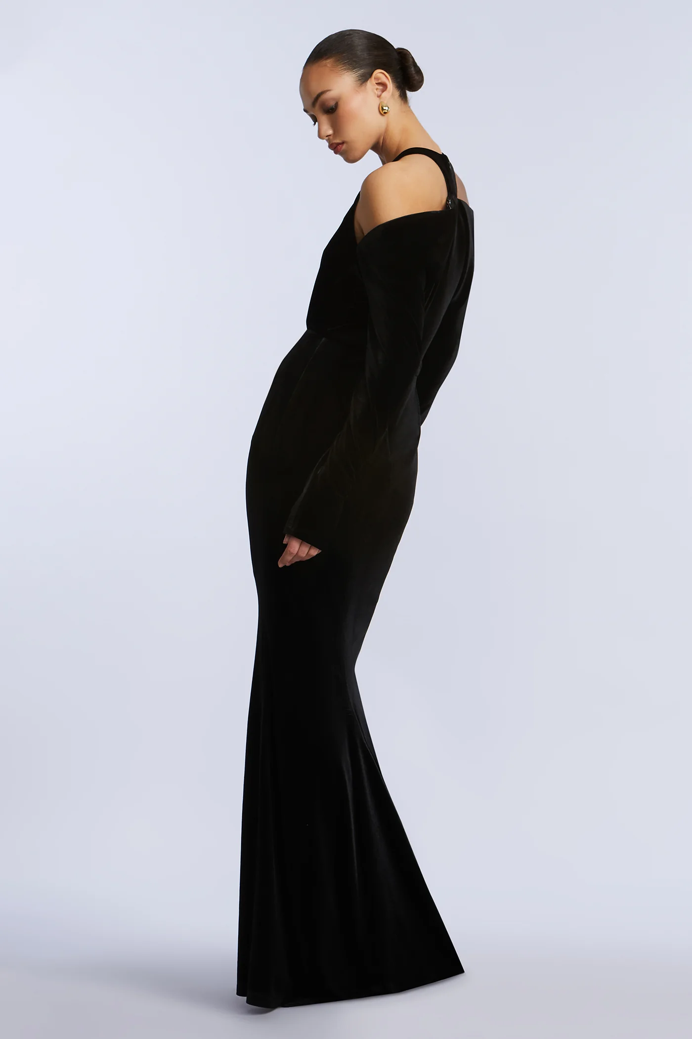 Long Sleeve Halter Velvet Gown - Builderot