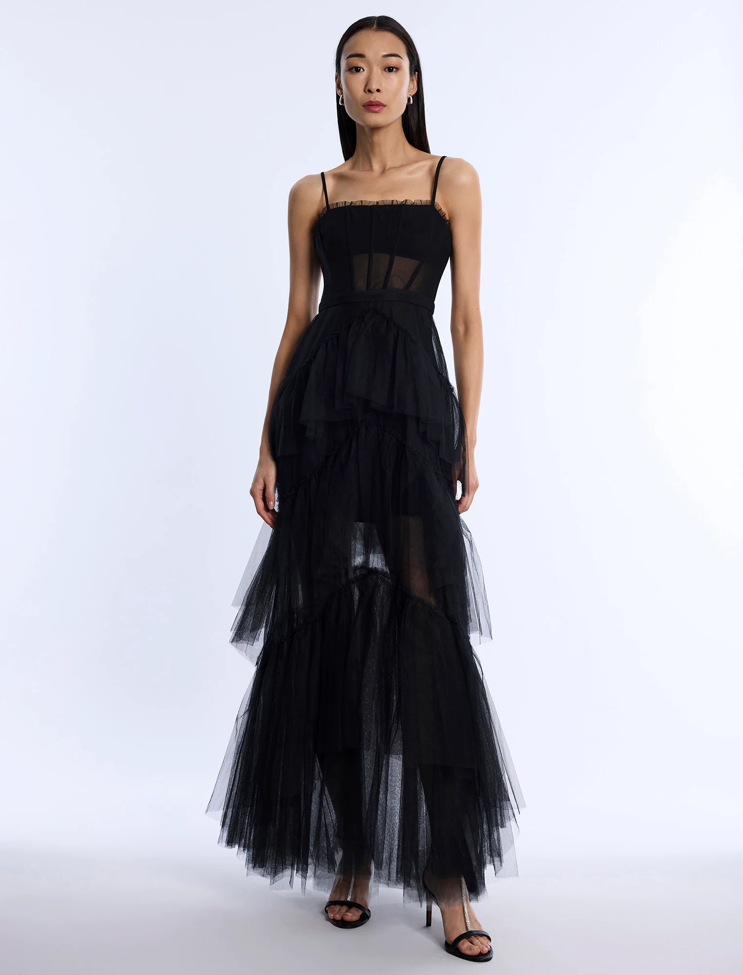 Oly Tiered Ruffle Tulle Evening Gown - Builderot