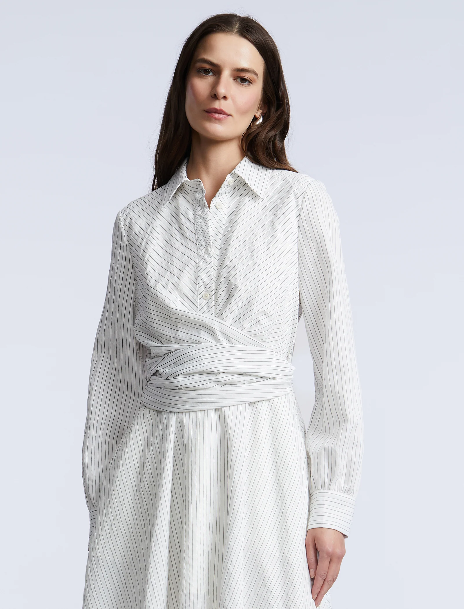 Stripe Shirt Dress With Lace - Builderot