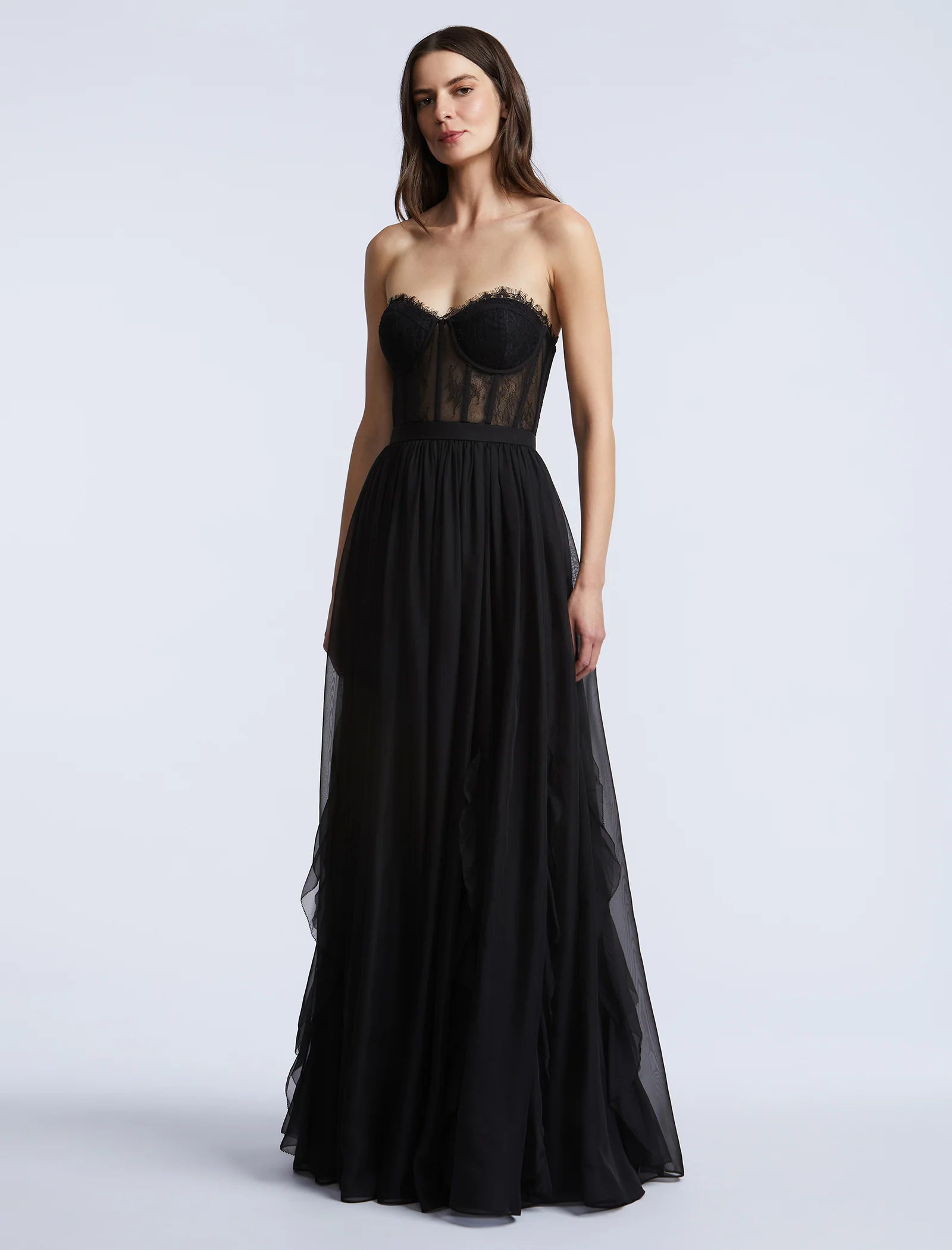 Lace Bodice Chiffon Rufle Gown - Builderot