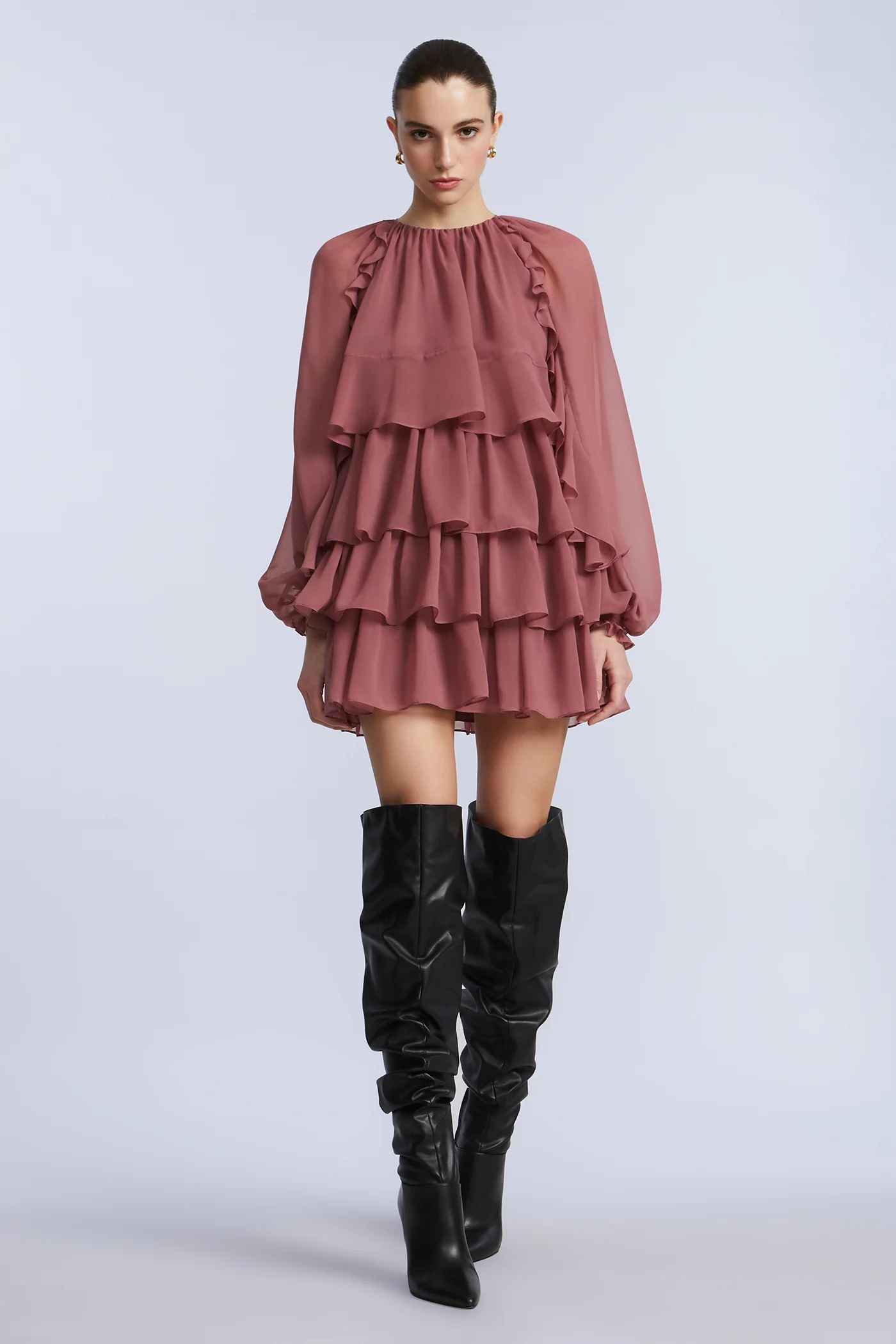 Chiffon Ruffle Mini Dress - Builderot