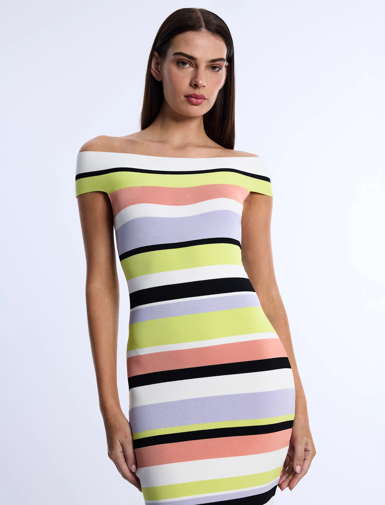 Stripe Knit Off-Shoulder Dress - Builderot