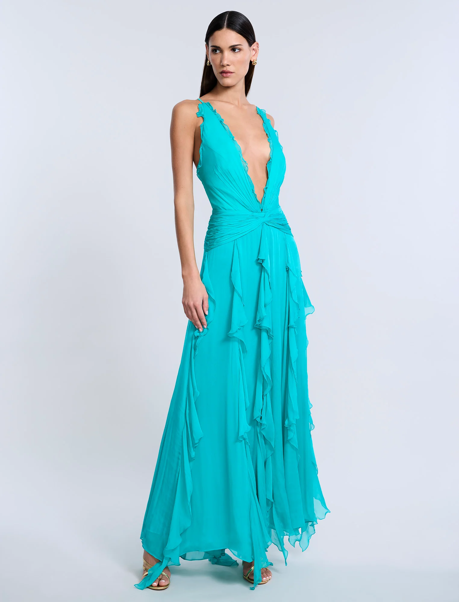 Ruffle Halter Chiffon Gown - Builderot