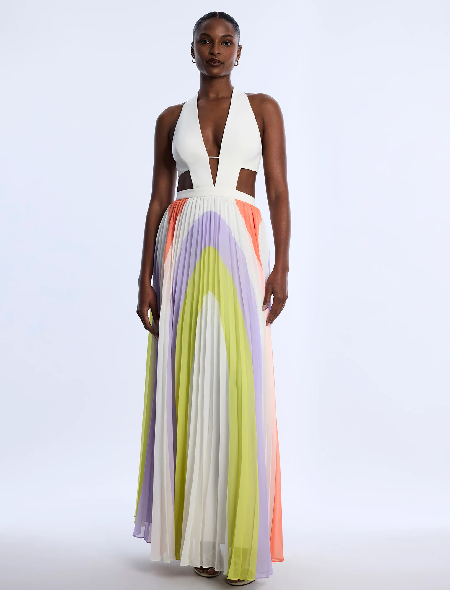 Printed Pleated Cutout Dress - Builderot