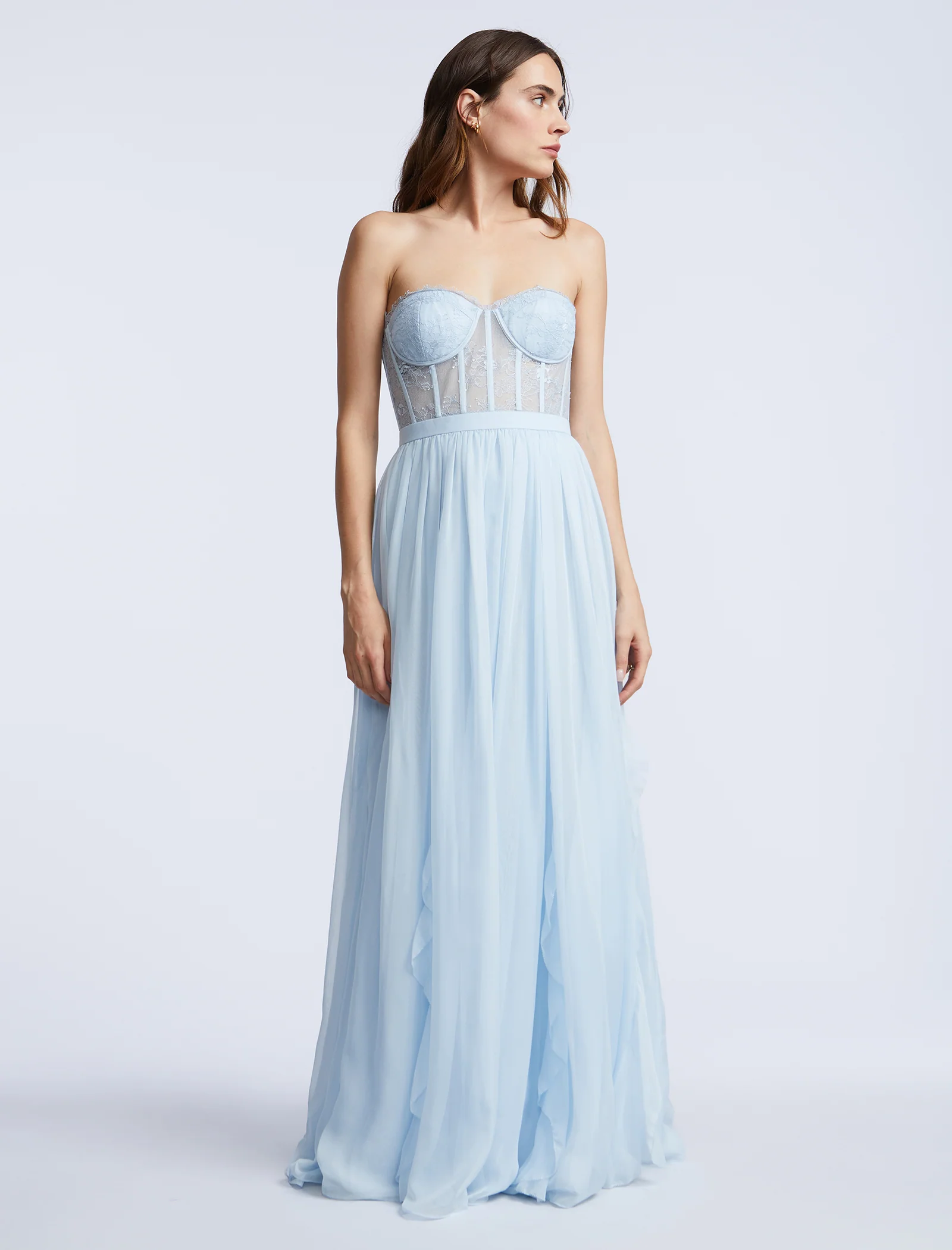 Lace Bodice Chiffon Rufle Gown - Builderot