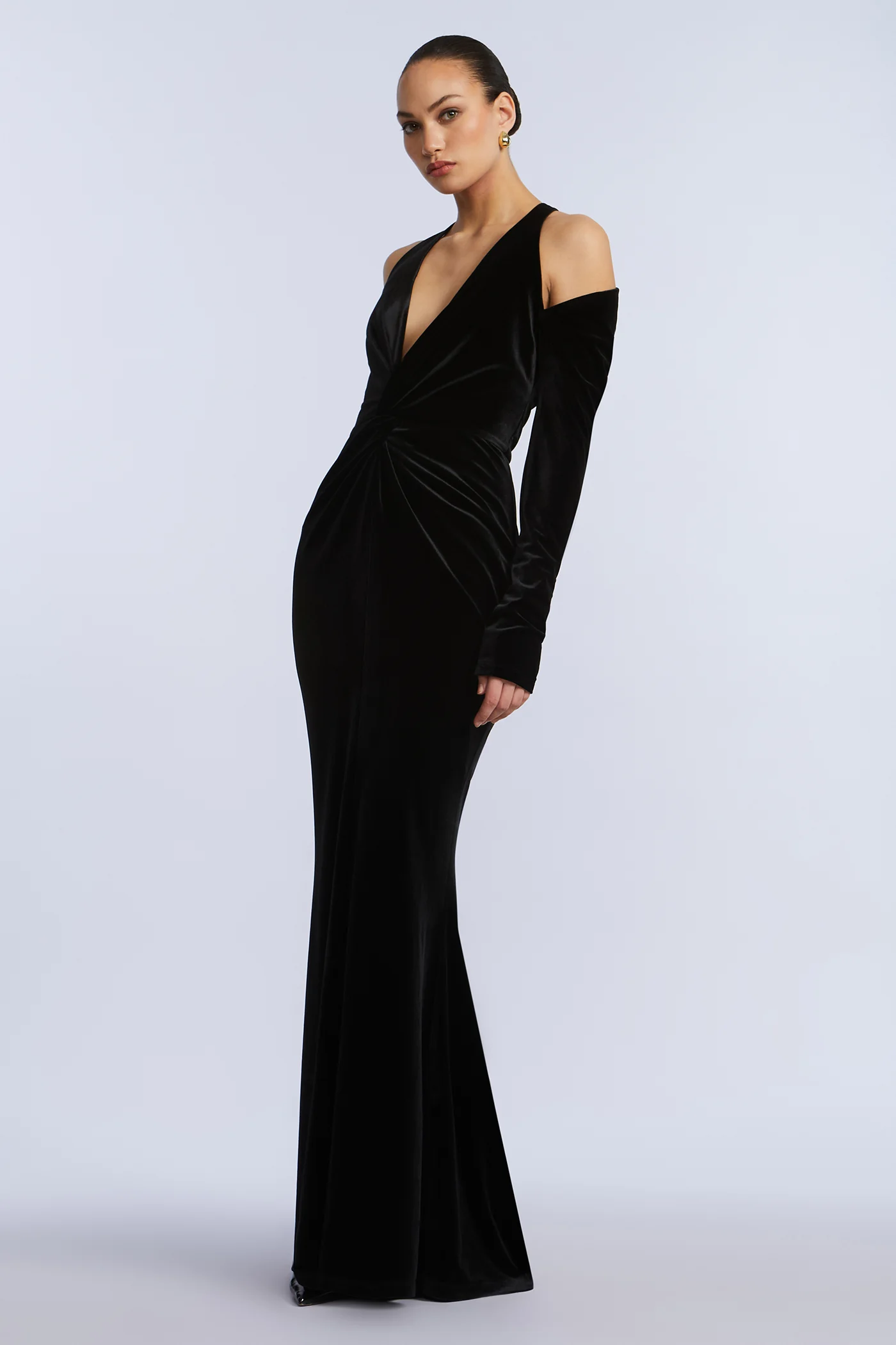Long Sleeve Halter Velvet Gown - Builderot