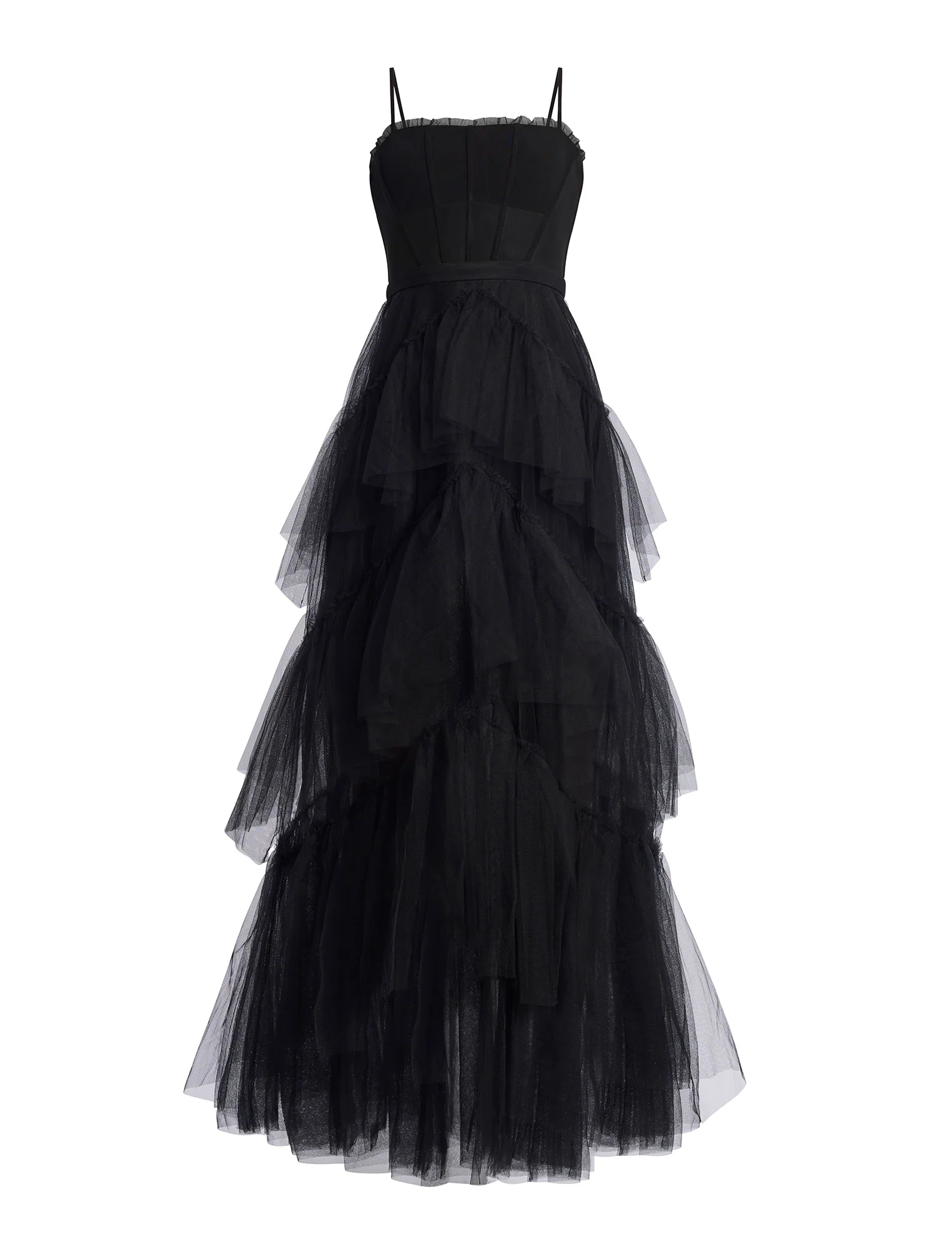 Oly Tiered Ruffle Tulle Evening Gown - Builderot