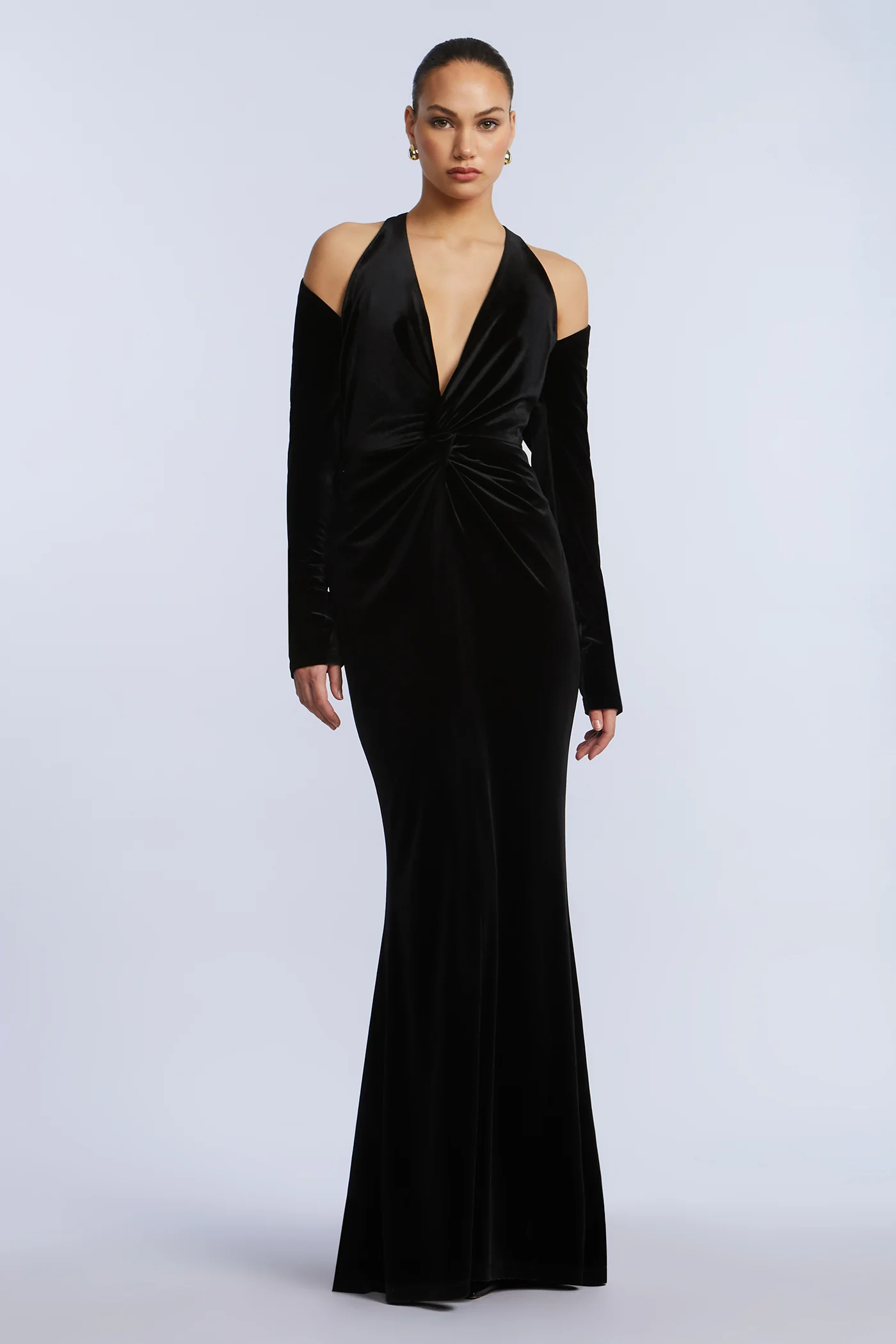 Long Sleeve Halter Velvet Gown - Builderot