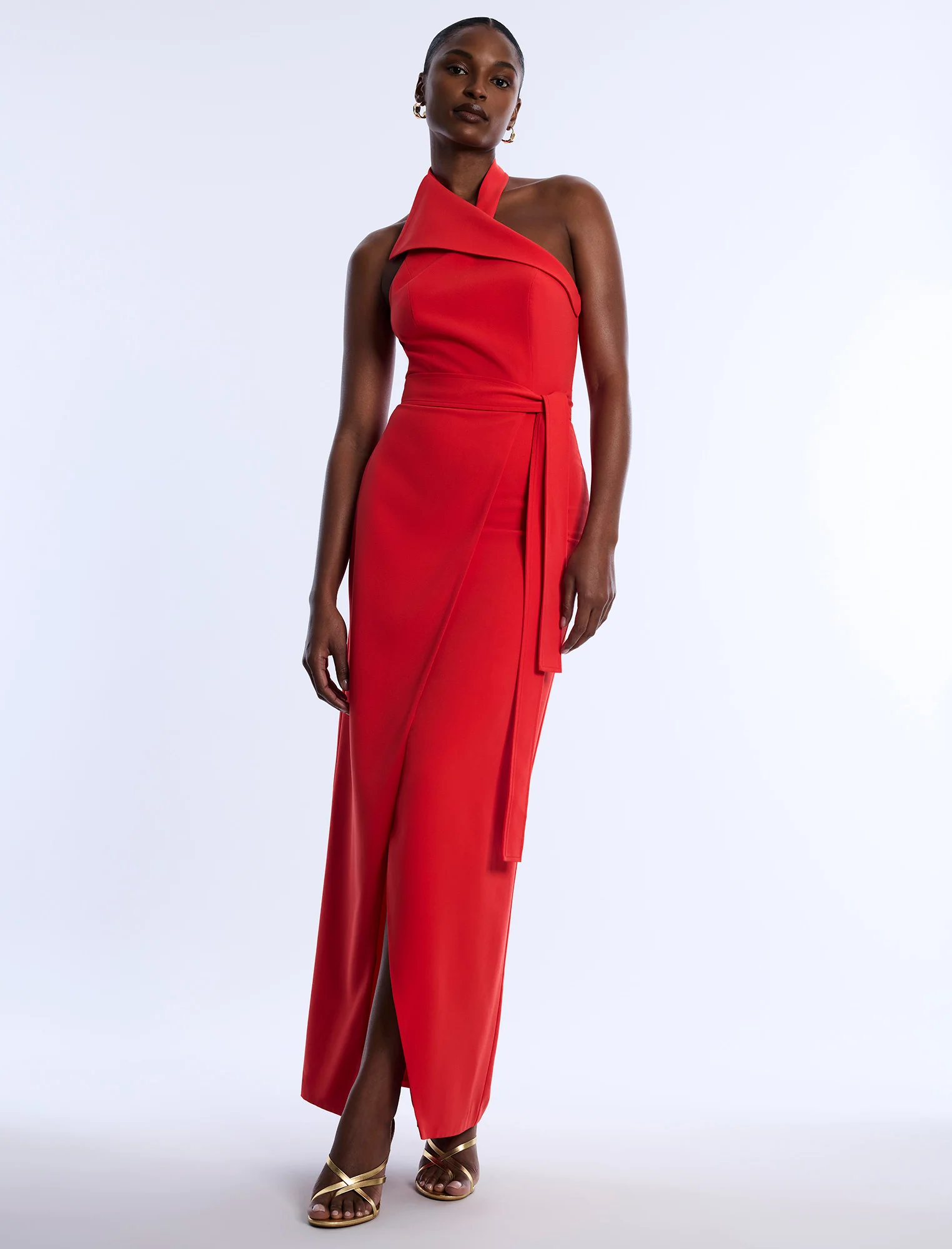 Tailored Collar Halter Dress - Builderot