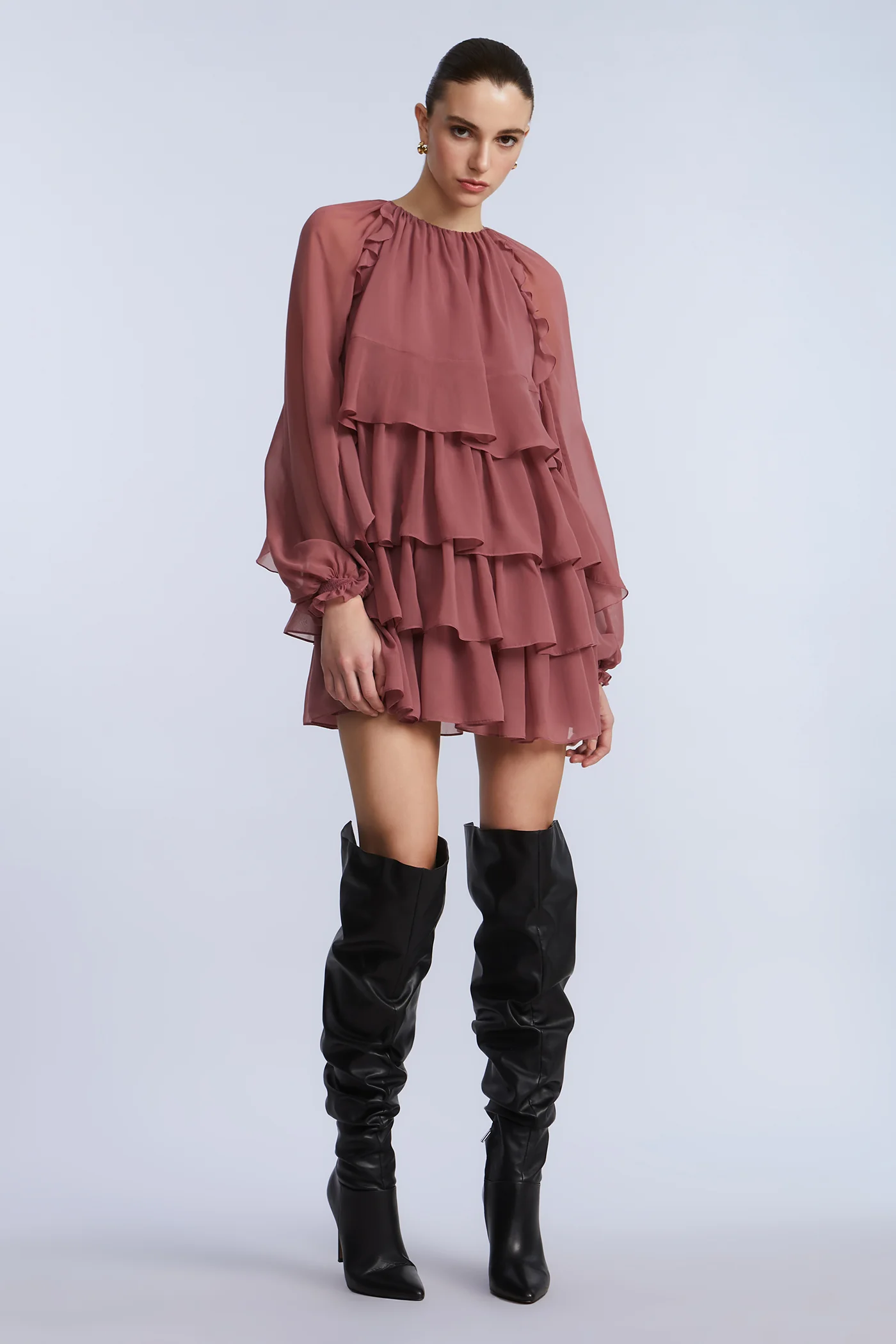Chiffon Ruffle Mini Dress - Builderot