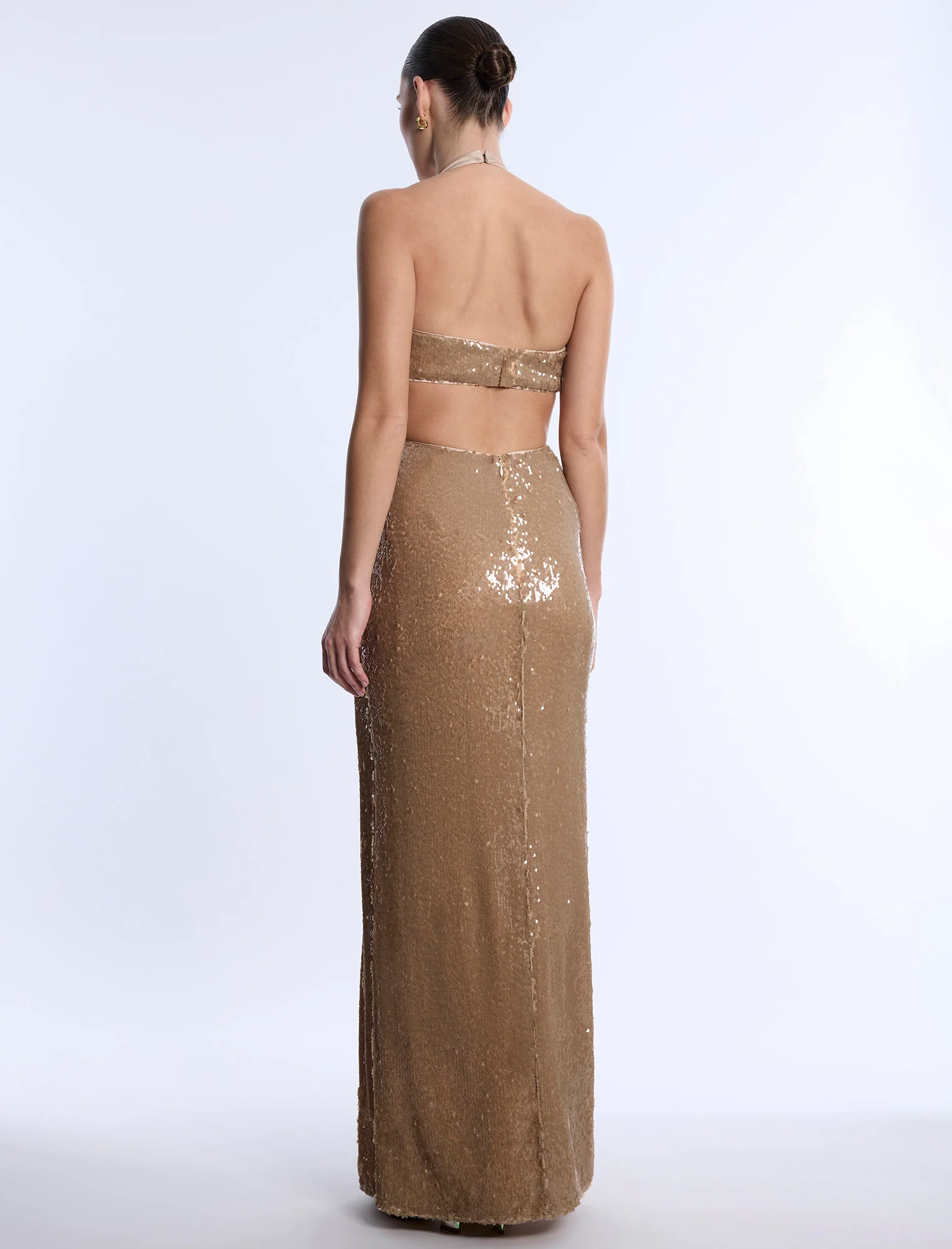Sequin Cutout Halter Gown - Builderot