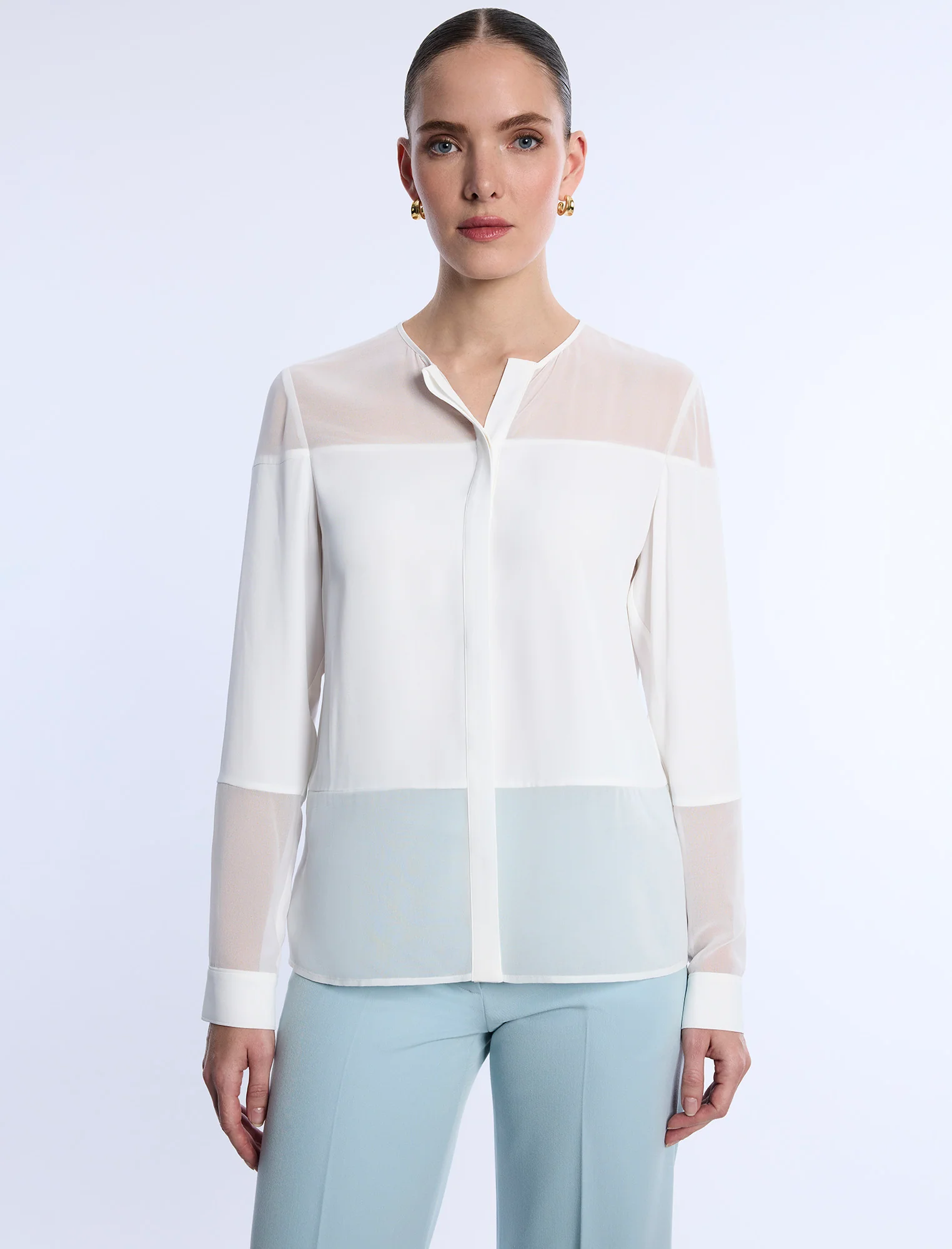 Sheer Panel Blouse - Builderot