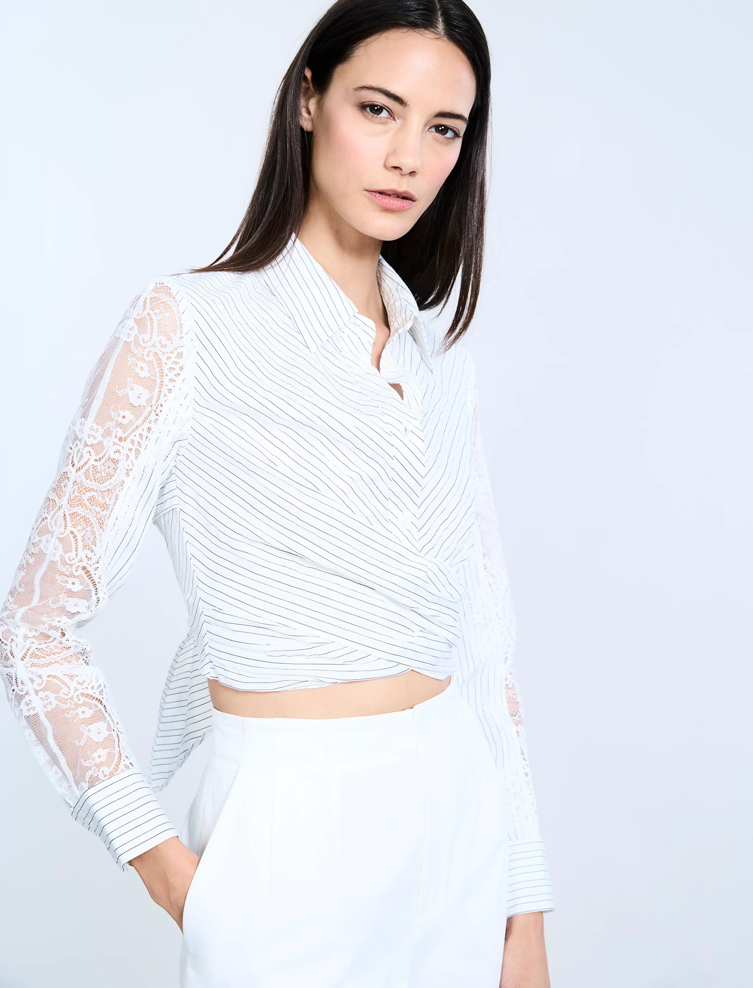 Lace Stripe Tie Back Top - Builderot